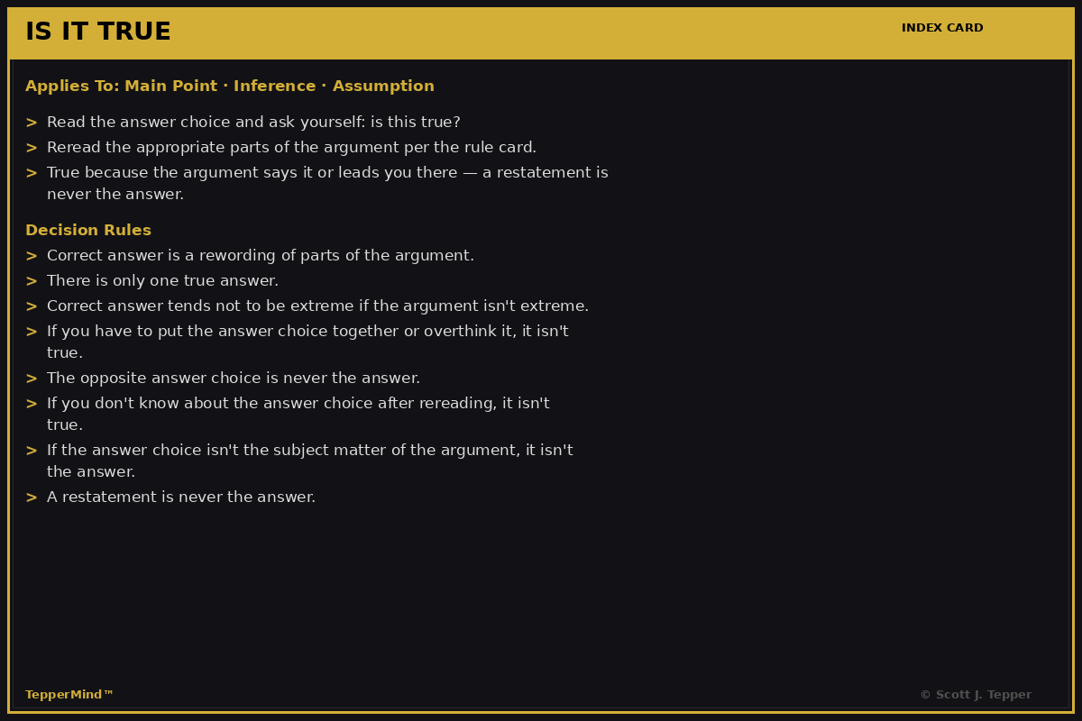 TepperMind Is It True Rule Card